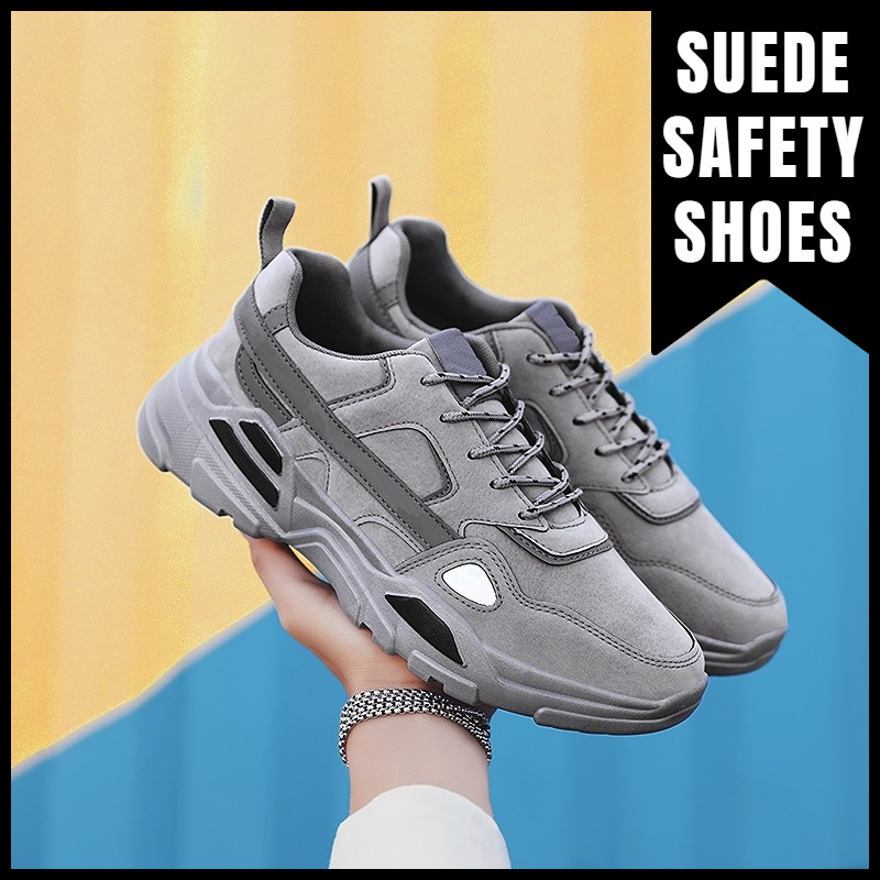 gray blue suede safety work shoes